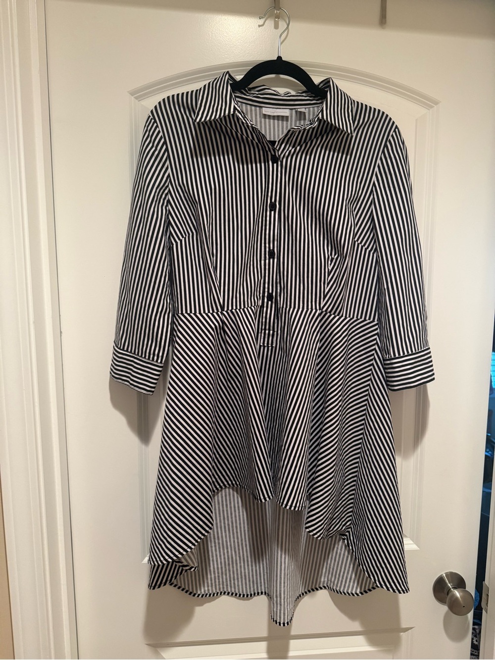 New York & Company Black and White Striped Shirt Dress